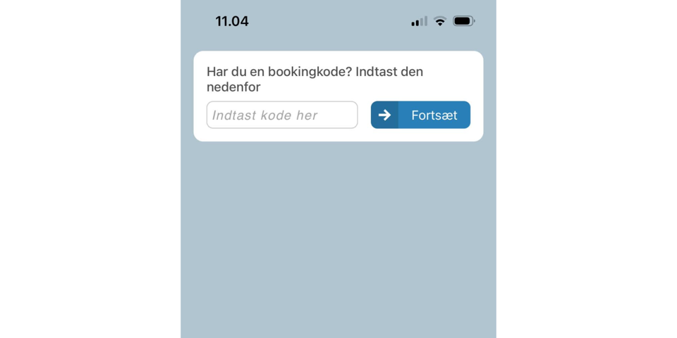 Hvis du har fået en kode til at booke med, skal du indtaste den i det hvide felt og dernæst følge vejledningen.
