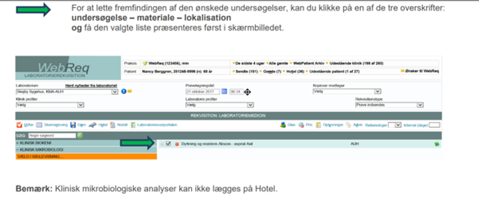 Screenshot af Webreq hvor man kan udfylde yderligere oplysninger