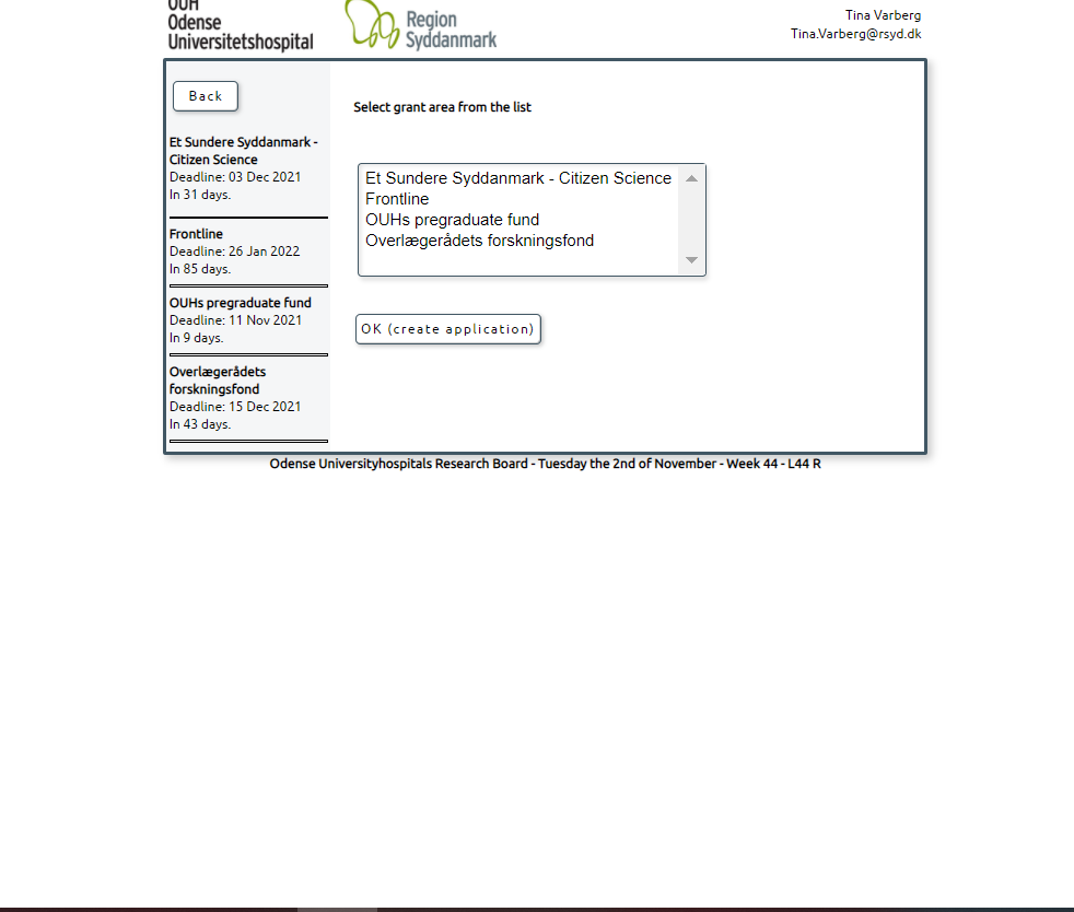 Choose grant area - screen shot efond