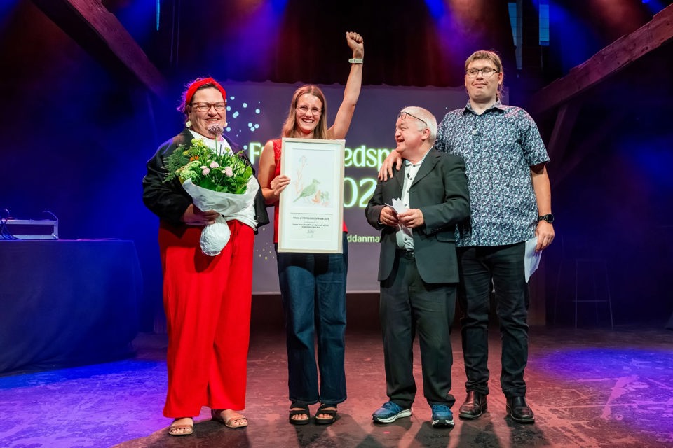 Vindere af pris står på scene og vinker