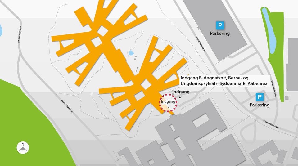 Oversigtskort til Børne- og Ungdomspsykiatri Syddanmark i Aabenraa
