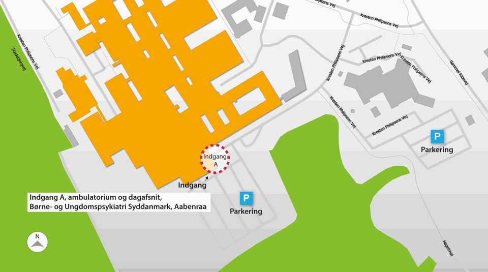 Oversigtskort til Børne- og Ungdomspsykiatri Syddanmark i Aabenraa