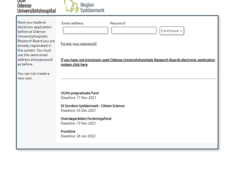 Logon to efond - new or previous user - screen shot efond